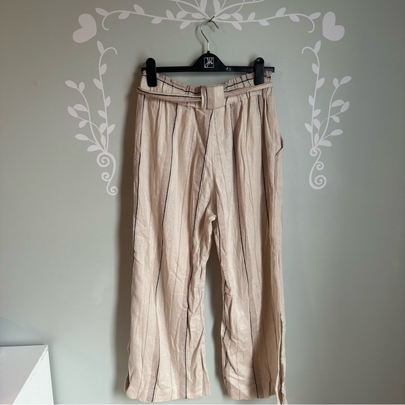 Cream and Blue Striped Linen Blend Pants from Indigo Reis in US Size L - Picture 3 of 7